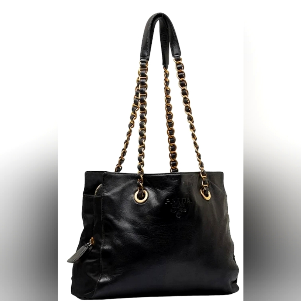 100% Authentic Prada Nero Soft Leather Chain Shoulder Bag